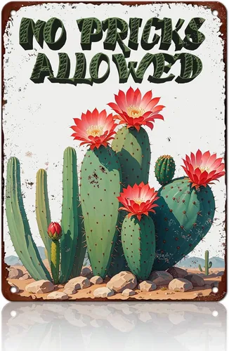 Miniatura 18 de Cartel de metal con diseño de cactus No Pricks Allowed de 8 x 12 pulgadas para decoración de pared
