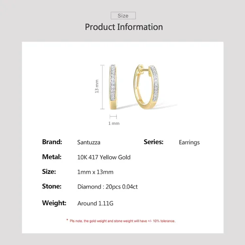 Miniatura 4 de Santuzza Aretes de aro delicados de oro macizo de 10 quilates con diamantes auténticos para mujer
