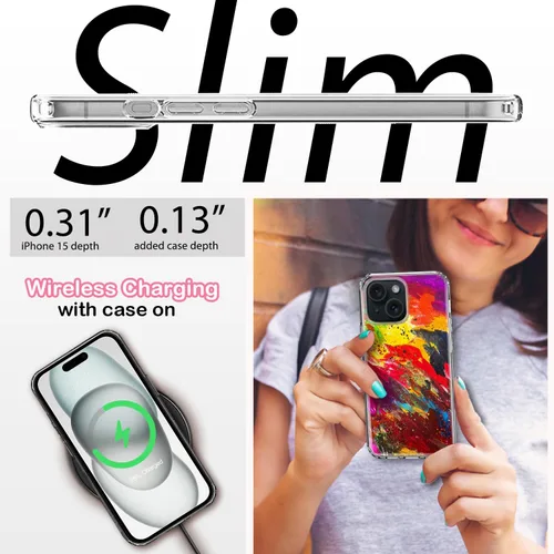 Miniatura 6 de Funda transparente antiamarillamiento para iPhone 15, 6.1 pulgadas, protección contra caídas de grado militar de 6.6 pies, delgada a prueba