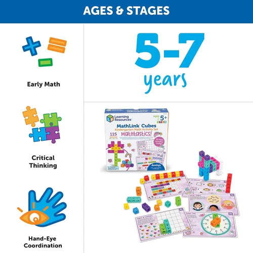 Miniatura 6 de Learning Resources MathLink Cubes - Juego de actividades matemáticas para jardín de infantes, artículos imprescindibles para el aula, actividades