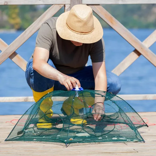 Miniatura 3 de Red plegable para trampa de peces para cangrejos, cangrejos, minnows, camarones - Jaula de cebo de pesca plegable automática con 8 entradas, fácil