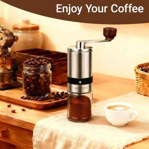 Miniatura 7 de Molinillo manual de café con rebaba de cerámica y 6 ajustes de grosor para granos de espresso, prensa francesa, café por goteo y café de filtro
