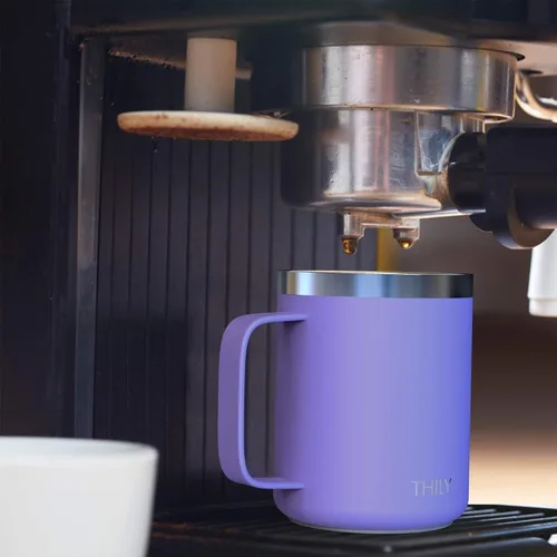 Miniatura 6 de THILY Taza de café aislada de acero inoxidable de 12 onzas, taza de viaje con triple aislamiento con asa y tapa a prueba de derrames, mantiene