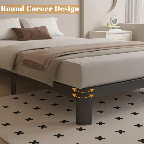 Miniatura 7 de Marco de cama individual de 4 pulgadas con travesaños de metal, marco de cama individual negro sin necesidad de somier, patas con esquinas