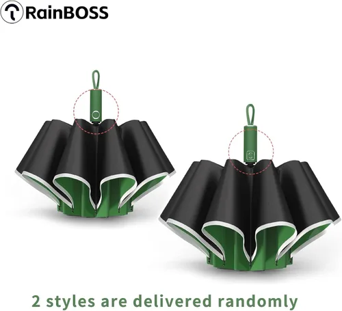 Miniatura 8 de RainBOSS Automatic Travel Umbrella with 10 Ribs, Large Windproof Umbrellas for Rain & Sun, Compact Folding Inverted Umbrella with Reflective Stripe