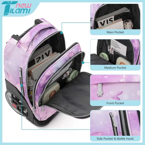 Miniatura 81 de NEW TILAMI Mochila con ruedas de 19 pulgadas con bolsa de almuerzo para niñas y niños, mochila para laptop con ruedas, bolsa de mano duradera