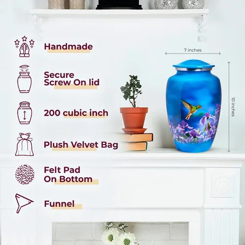 Miniatura 3 de Trupoint Memorials Urnas de Cremación para Cenizas Humanas de Adultos Mujeres, Urna Funeraria Decorativa para Hombres y Mujeres – Grande, Colibrí