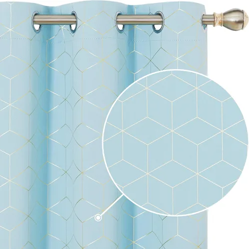 Miniatura 25 de Deconovo Cortinas Opacas, Aislamiento Térmico y Reducción de Ruido, Estampado de Lámina de Diamante – Ojales en la Parte Superior, 2 Paneles, Azul