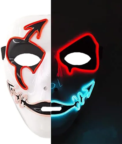 Máscara de Halloween con luz LED de Demon Slayer para hombre y mujer, regalo de disfraces, fiesta de festival Rojo y azul