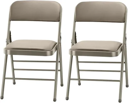 Miniatura 15 de Paquete de 2 sillas plegables acolchadas de espuma de metal con marco de acero (negro, gris, blanco) (paquete de 2, tela gris)