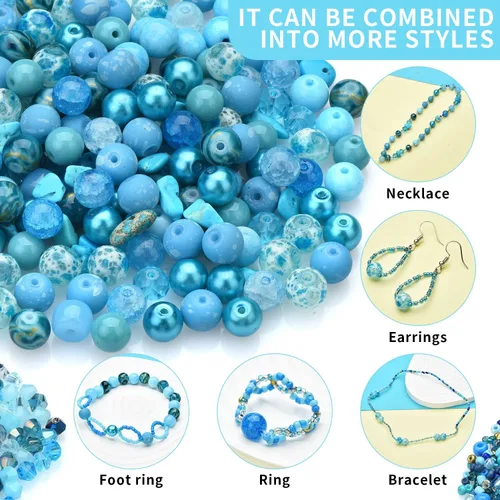 Miniatura 2 de Rired 27 Kit de Pulseras de Cuentas de Manualidades Surtidas, Cuentas Azul Columbia Incluyendo 7 Tipos de Cuentas Redondas/Cuentas de Pony