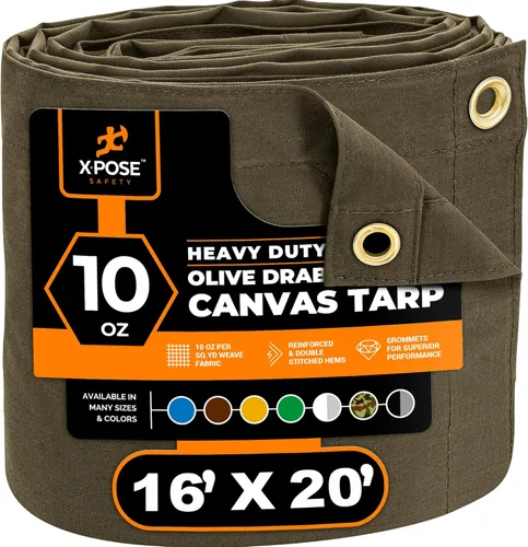 Miniatura 130 de Xpose Safety Lona de Lona - Lonas de Lona Verde de 10oz Resistentes al Agua con Ojales de Latón - Lona Multiusos para Exteriores para Campamento