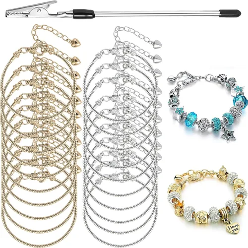 Miniatura 12 de ZYEHXED 20 Pulseras con Dije de Serpiente, Pulseras Bangle con Dijes Expandibles de 0.16 pulgadas, Pulseras de Serpiente de Amistad Plateadas 20