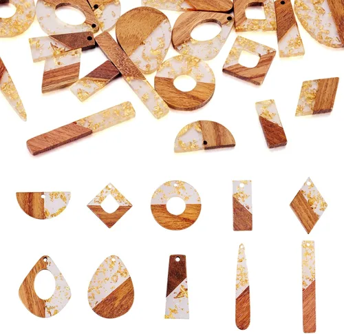 Miniatura 20 de Beadthoven - Dijes de Madera de Resina, Dijes para Hacer Aretes de Bricolaje, Colgantes de Madera de Resina Geométricos, Piezas Bohemias para Aretes