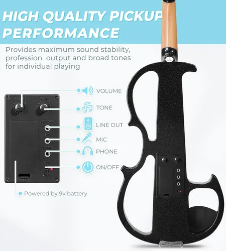 Miniatura 3 de Vangoa Violín eléctrico, kit de violín eléctrico silencioso 4/4 para principiantes, adultos y adolescentes, juego de iniciación de violín eléctrico