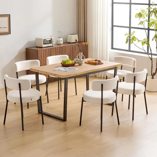 Miniatura 10 de Furniliving Juego de 4 sillas de comedor de madera de roble, estilo de mediados de siglo moderno, tapizadas en lino, silla de cocina con madera