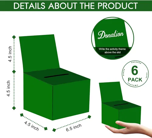 Miniatura 2 de Paquete de 6 cajas de sugerencias para rifas con ranura, cajas de cartón de 6.5 x 4.5 x 4.5 pulgadas con ranura para boletos y cabecera extraíble