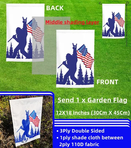 Miniatura 5 de Divertida bandera azul de pie grande con impresión de doble cara de 3 x 5 pies y banderas de jardín de 3 capas de 12 x 18 pulgadas, banderas