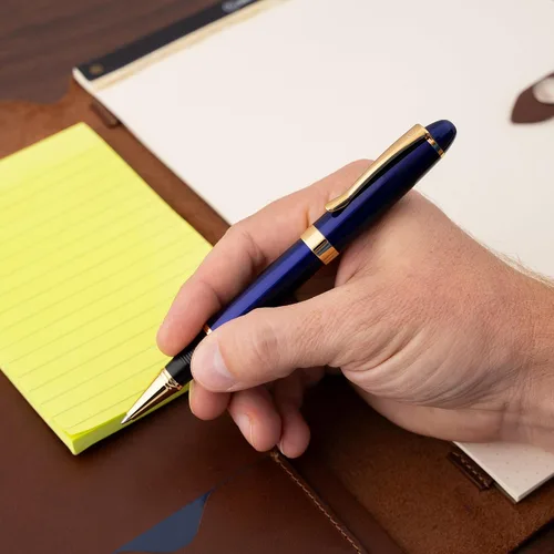 Miniatura 2 de Dayspring Pens Alexandria - Bolígrafo roller, laca azul con borde dorado, grabado personalizado, regalo de graduación, nuevo trabajo, promoción u