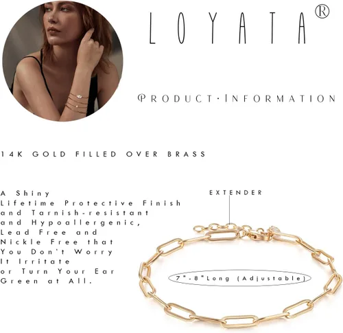 Miniatura 5 de Pulsera de cadena LOYATA de oro de 14 quilates, regalo de joyería simple y delicada para mujeres