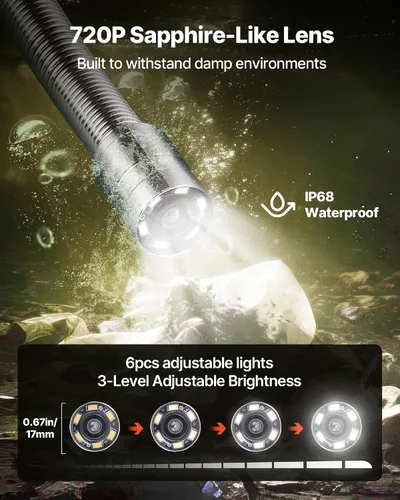 Miniatura 3 de Cámara de alcantarillado VEVOR, 66 pies/20m, cámara de inspección de drenaje de 4.3", cámara de plomería serpiente impermeable IP68 con luces - 6