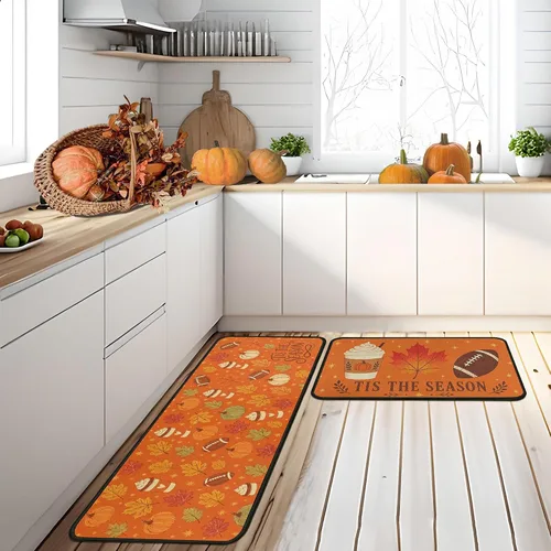 Miniatura 11 de Juego de 2 alfombras y tapetes de cocina de otoño, alfombras de cocina de Acción de Gracias, con respaldo antideslizante, decoraciones de otoño