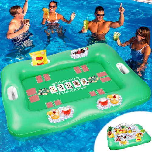 Miniatura 8 de Mesa flotante para juego de billar, mesa flotante de 40 x 40 pulgadas para piscina con soportes para bebidas y cartas de juego impermeables, mesa