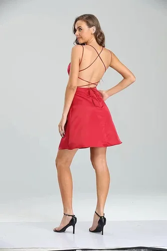 Miniatura 2 de HEIMO Vestidos de satén de regreso a casa para mujer vestidos cortos de cóctel para niñas HM002
