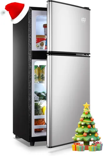 Miniatura 9 de KRIB BLING Refrigerador de 3.5 pies cúbicos con congelador, refrigerador de 2 puertas con control de termostato ajustable, refrigerador para cocina