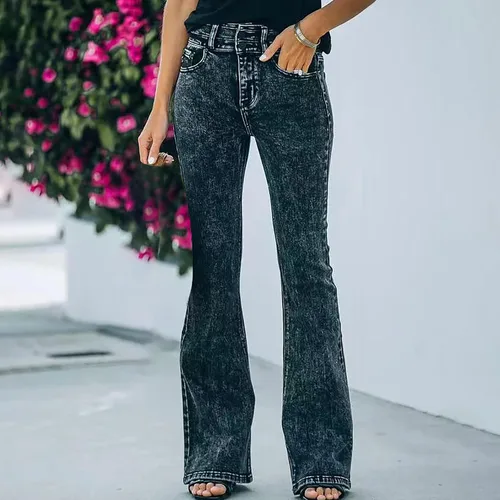 Miniatura 2 de Jean Pants for Women Cut up Pocket Women's Trousers Flared Wide Button Skinny Leg High Waist Jeans 2022 Jeans