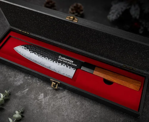 Miniatura 12 de FAMCÜTE Cuchillo Nakiri grabado personalizado de 7 pulgadas, forjado a mano, cuchillo de chef japonés de acero 9CR18MOV de 5 capas con mango