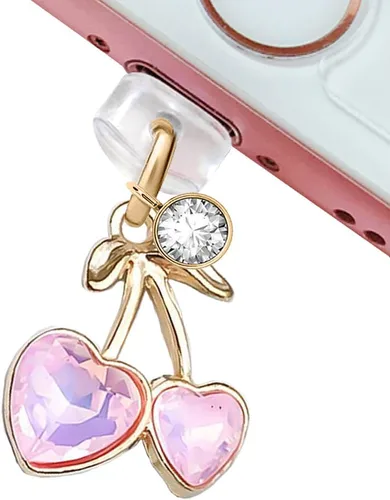 ELISE & FONDA CP663 Puerto de carga USB Anti polvo Plug Little Crystal Cherry Phone Charm para iPhone 14/13/12/11/XS MAX/XR/X/8 Plus/7/6S/8/SE iPad