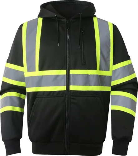 Miniatura 8 de JKSafety Sudadera de seguridad de alta visibilidad para hombres y mujeres, sudadera con capucha y cremallera de alta visibilidad con tiras