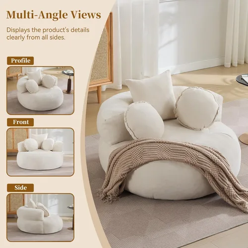 Miniatura 6 de WUTUTUEE Silla Sofá de Piso Redonda de Gran Tamaño, Chaise Lounge Circular de Chenilla Comprimida, Sin Montaje, Silla de Barril Sin Huesos, Sofá
