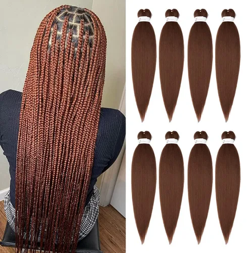 Miniatura 57 de Cabello trenzado preestirado de 24 pulgadas, 8 paquetes de extensiones de cabello sintético de fácil trenzado sintético profesional suave textura #1B