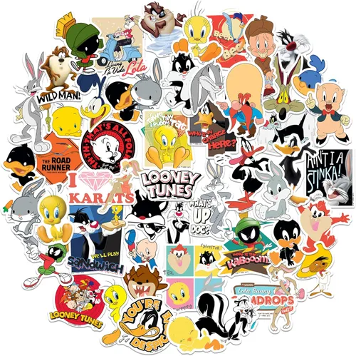 Looney Tunes - Paquete variado de 50 calcomanías de vinilo troqueladas, calcomanías de personajes de dibujos animados para laptop, botella de agua,