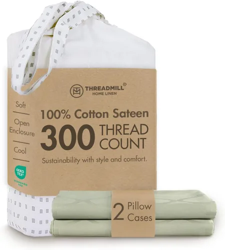 Miniatura 11 de Threadmill Home Linen Bedding - Juego de sábanas de 300 hilos, 100 % algodón, juego de cama de lujo, 4 piezas, tejido de satén suave, color blanco