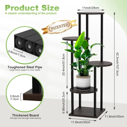 Miniatura 2 de Soporte alto de madera de 4 niveles para plantas, estante de metal para interiores, múltiples estantes para macetas, estante de esquina, estante