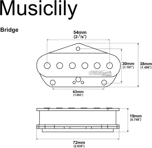 Miniatura 2 de Pastilla de puente Wilkinson WOVT de bajo Gauss Vintage Nashville cerámica para guitarra eléctrica estilo Tele, negra Puente Negro