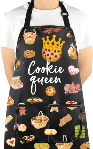 VAMSII Delantal de galleta Queen con bolsillos, delantal ajustable para amantes de la repostería, chef de pastelería, regalo de cocina