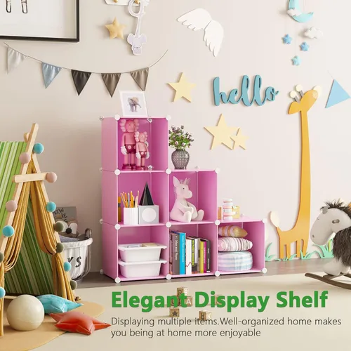 Miniatura 4 de C&AHOME Organizador de almacenamiento de cubos, unidades de estantes de 6 cubos, gabinete de clóset, estantería modular de plástico para armar, Rosa