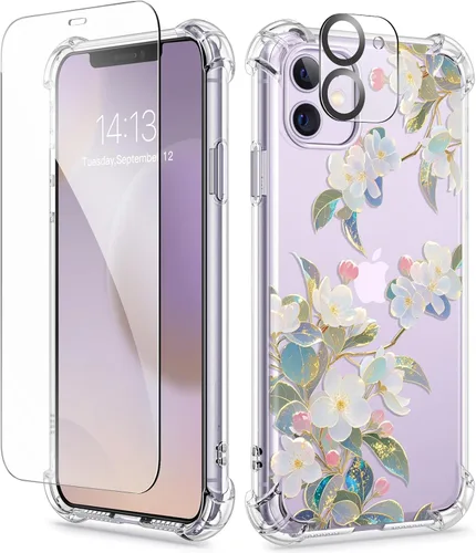 Miniatura 32 de GVIEWIN - Funda floral para iPhone 14 de 6.1 pulgadas, protector de pantalla + protector de lente de cámara, no se amarillenta, a prueba de golpes