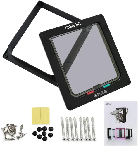 Miniatura 4 de CEESC Puerta para gatos extragrande (tamaño exterior 11 x 9.8 pulgadas), puerta grande para gatos con bloqueo de 4 vías para puertas interiores