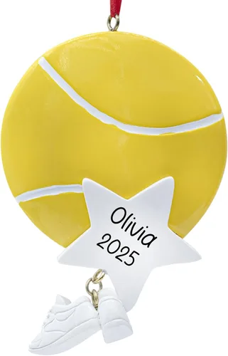 Adorno de Navidad personalizado de tenis 2025 | Adorno de pelota de tenis con zapatillas y estrella para árbol de Navidad | Regalo de recuerdo único