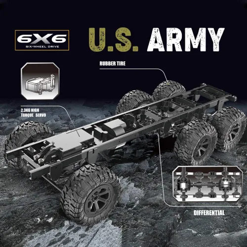 Miniatura 5 de GoolRC Camión militar RC, auto de control remoto a escala 1:12 6WD, autos militares de 2.4 GHz, camión todoterreno todo terreno, vehículo de juguete