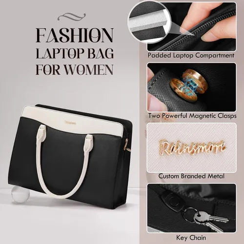 Miniatura 5 de Bolsa para laptop RAINSMORE para mujeres de 15.6 pulgadas, impermeable, de cuero PU, bolsas de mano grande para laptop, bolsa de trabajo profesional