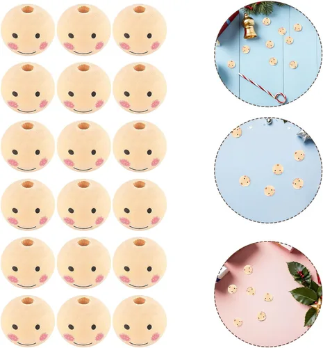 Miniatura 8 de Kisangel Cuentas de madera con cara sonriente, cuentas de madera cuadradas de 0.78 pulgadas para hacer joyas, suministros para manualidades