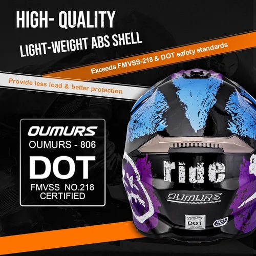 Miniatura 5 de OUMURS Casco de ATV Bicicleta de Tierra para Adultos con Gafas Guantes y Máscara Hebilla de Liberación Rápida Visera Solar Ajustable Casco de Azul