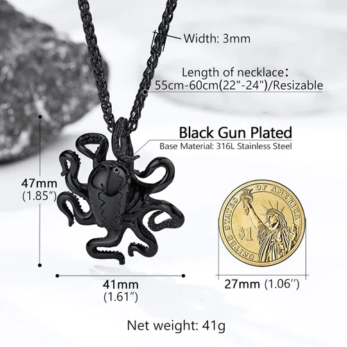 Miniatura 5 de PROSTEEL Collar de acero inoxidable con diente de tiburónpulpolobo para hombres y mujeres, tono negrodoradoplateado, collar punk rock, ajustable