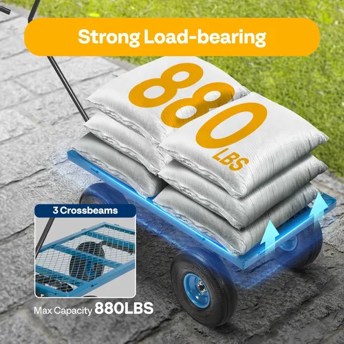 Miniatura 5 de VIVOHOME Carrito de Jardín de Acero con Malla de Servicio Pesado con Capacidad de 880 Libras, Vagón Utilitario Plegable con Lados Removibles y Azul